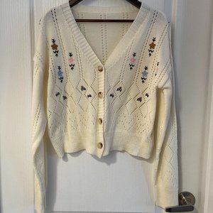 Never Worn Cardigan With Floral Embroidery, Size Large